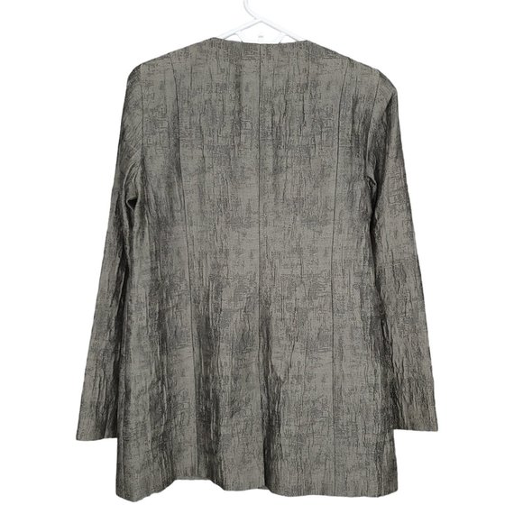 NWT EILEEN FISHER Jacket XS Gray Crinkle Jacquard Cotton Silk Open Front Pockets - Picture 11 of 13